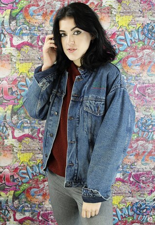 VINTAGE 80S DARK BLUE BLANKET LINED DENIM JACKET. UNISEX.