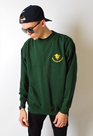 VINTAGE 90S GREEN EMBROIDERED BEAR SWEATSHIRT JUMPER