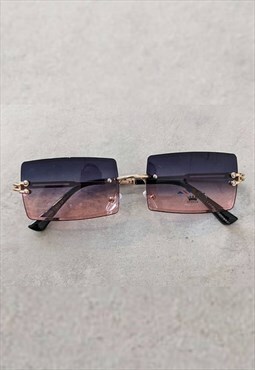 Y2K Rectangle Rimless Sunglasses Black