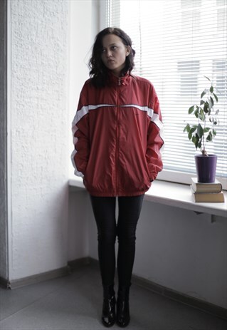 VINTAGE 90'S RED/WHITE WIND BREAKER JACKET
