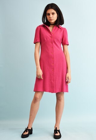 VINTAGE 60'S RETRO MOD SHIRT TYPE TIE UP KNIT MINI DRESS