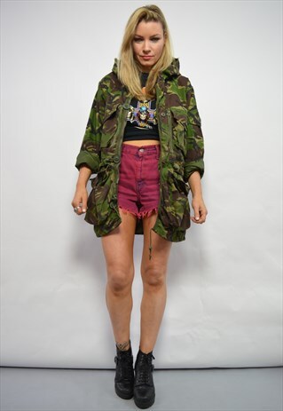 90S OVERSIZED ARMY GREEN CAMO MILITARY HOODED PARKA COAT