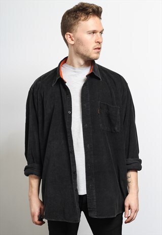 VINTAGE CORDUROY CORD SHIRT BLACK