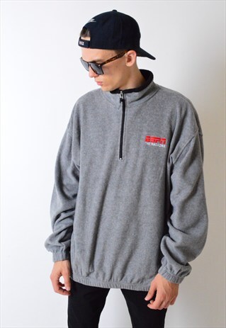 VINTAGE 90S GREY FLEECE ESPN 1/4 ZIPPER JUMPER