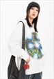 PSYCHEDELIC HOODIE FLORAL PULLOVER FLOWER PRINT JUMPER WHITE