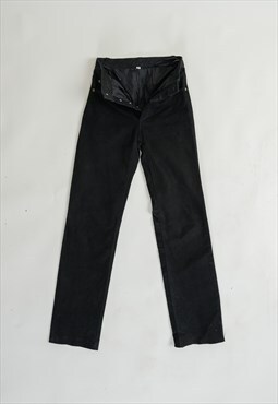 Vintage 90s Button Fly Straight Black Leather Trousers XXS