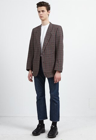 VINTAGE GREEN BROWN DANIEL HECHTER CHECKERED BLAZER JACKET