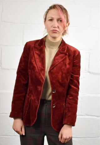 VINTAGE 70SCHERRY RED VELVET BLAZER