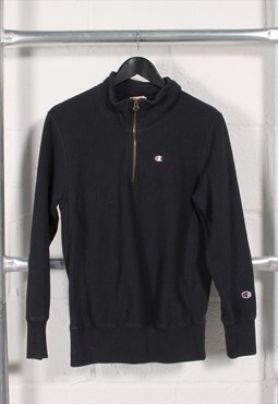 Vintage Champion Jumper in Black 1/4 Zip Sweater Medium