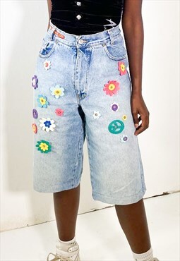 Vintage 90s floral denim shorts 