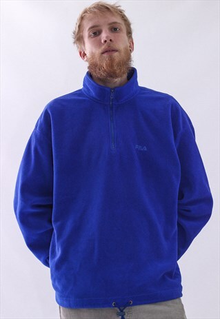 VINTAGE MENS FILA LOGO FLEECE HALF ZIP PULLOVER JACKET