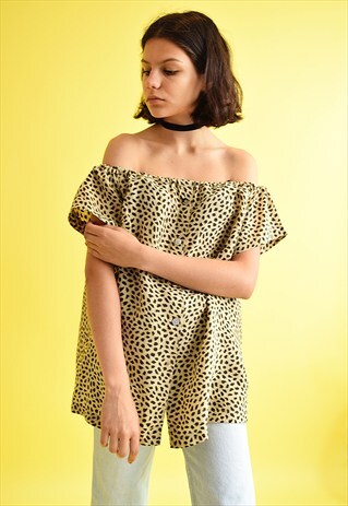90'S RETRO GLAM ANIMAL PRINT CUSTOMIZED OFF-SHOULDER BLOUSE