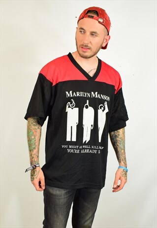 VINTAGE MARILYN MANSON RED BLACK MESH JERSEY FESTIVAL TOP