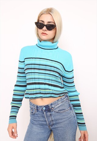 VINTAGE 90S TURTLE STRIPED TURTLE ROLL NECK TOP