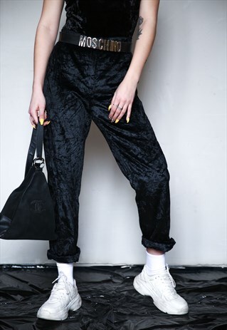 90S VINTAGE BLACK FANCY VELVET TROUSERS