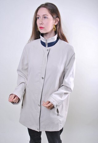 BEIGE VINTAGE WOMAN MINIMALIST LONG AUTUMN JACKET, SIZE LXL
