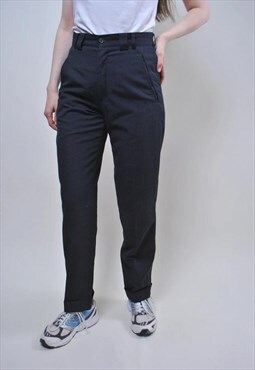 Vintage blue skinny trousers, 90s minimalist suit pants 