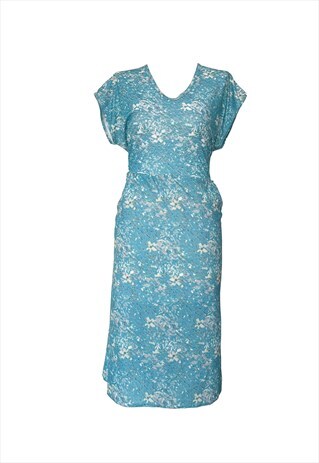 1980'S VINTAGE BLUE FLORAL DAY DRESS/STREET WEAR