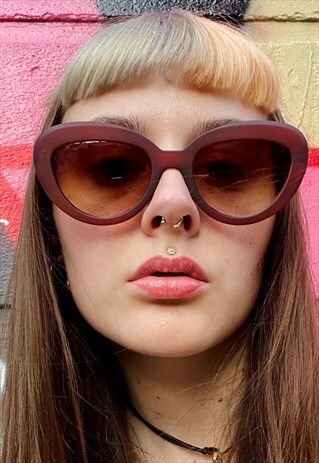 VINTAGE INSPIRED SUNGLASSES BIG CAT EYE SHAPE IN BROWN MATT