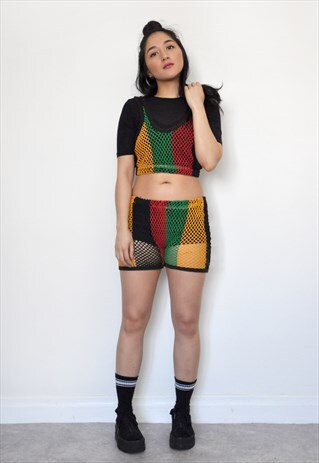 RASTA FESTIVAL MULTICOLOUR MESH FISHNET TWO PIECE COORDINATE