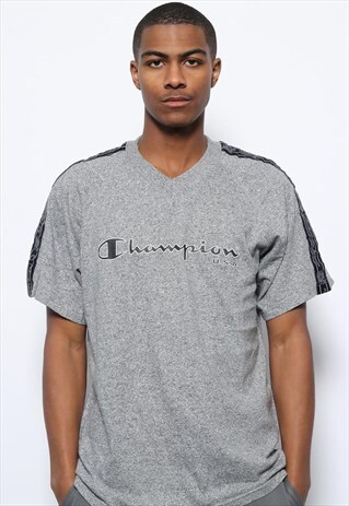 VINTAGE CHAMPION TAPE LOGO T-SHIRT GREY