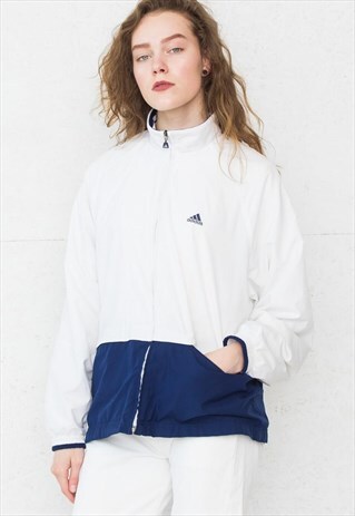 VINTAGE WHITE NAVY ADIDAS LOGO TRACK ZIP JACKET