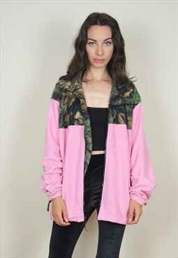 90s Vintage Pink and Camo Full Zip Fleece Jacket