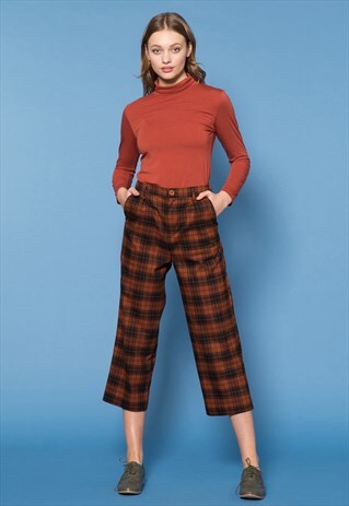ORANGE HIGHWAISTED CHECK PANTS
