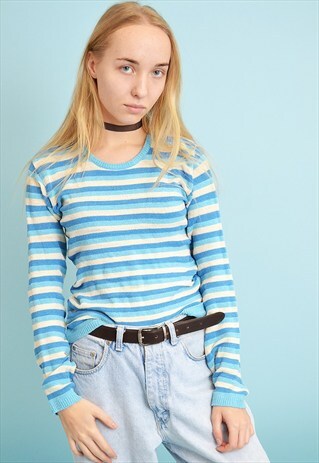 COOL VINTAGE 90'S RETRO STRIPED KNIT JUMPER TOP