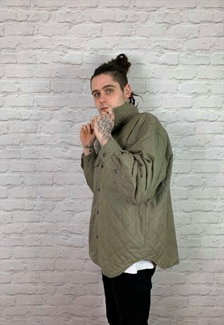 VINTAGE 90S RALPH LAUREN QUILTED JACKET KHAKI GREEN LARGE