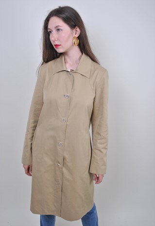 80S BEIGE CLASSIC TRENCH, VINTAGE COLLARED COAT