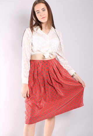 VINTAGE 80S SATIN GEOMETRIC PATTERNED MIDI SKIRT