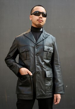 00s Vintage nos black leather jacket