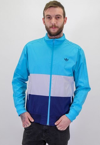 VINTAGE ADIDAS STRIPED JACKET IN BLUE LARGE