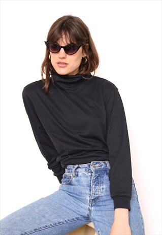 VINTAGE 90S BLACK POLO HIGH TURTLE ROLL NECK TOP