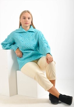 Vintage knitwear polo jumper in blue