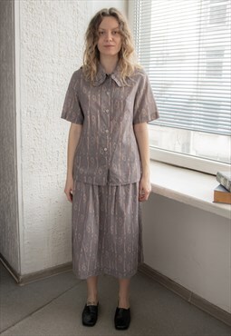 Vintage 80's Shirt And Skirt Co-ordinates In Grey