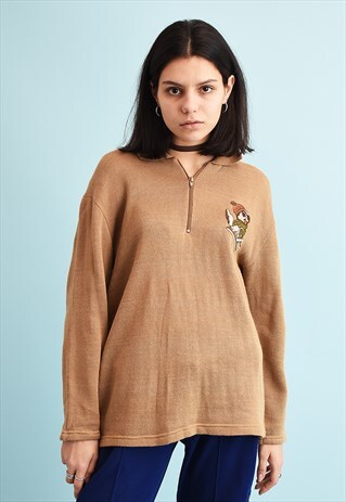 90'S RETRO NEUTRAL EMBROIDERED OVERSIZED TEEN KNIT JUMPER
