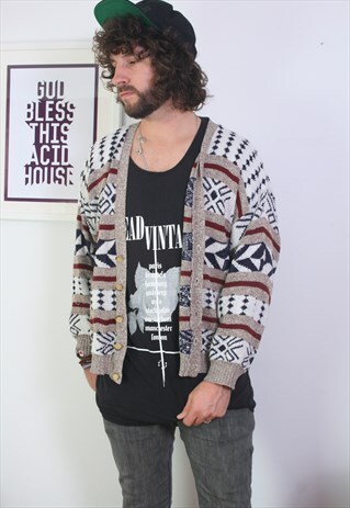 VINTAGE CRAZY PATTERNED OVERSIZED BAGGIE CARDIGAN MEDIUM
