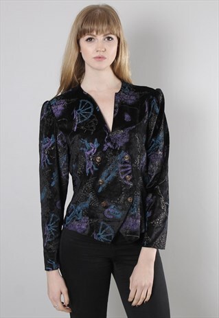 VINTAGE 80S VELVET DOUBLE BREASTED GLITTER JACKET TOP