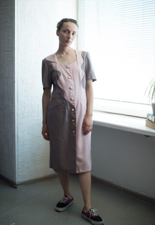 VINTAGE 80'S BROWN/PINK COLOUR BLOCK MIDI DRESS