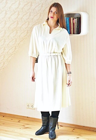 VINTAGE CREAM BELTED DRESS