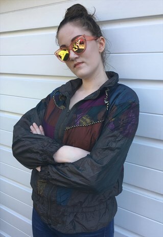 WOMENS VINTAGE 80S JACKET SHELL SUIT ZIPPER FESTIVAL COAT