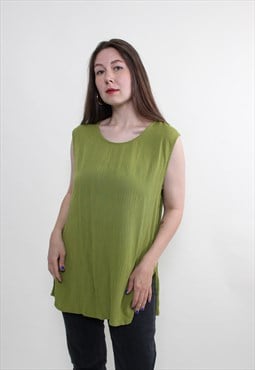 Vintage 90s Sleeveless Green Blouse Relaxed Fit Textured top