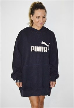Vintage 90s PUMA Spell Out Logo Navy Blue Sweatshirt Hoodie