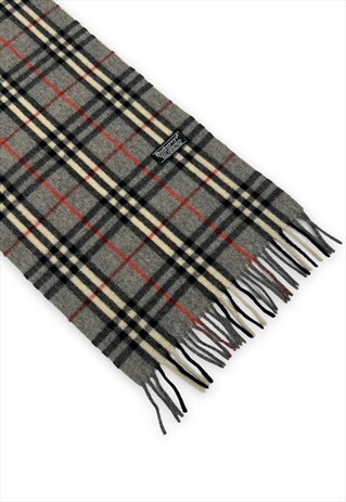 Burberry scarf grey nova check wool woolly tassel Unisex