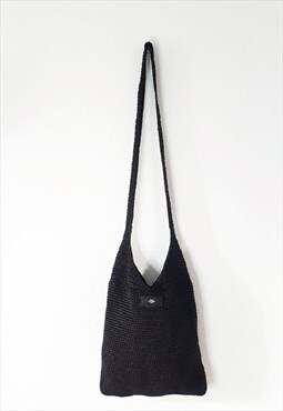 1990s Vintage The Stone Bohemian Black Crochet Hobo Bag