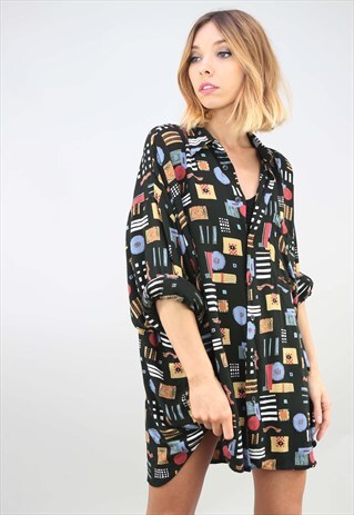 VINTAGE OVERSIZED LONG SLEEVE PATTERNED SHIRT