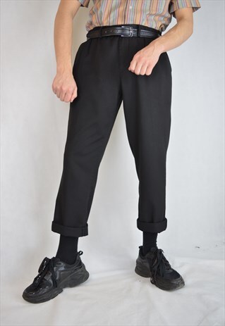 VINTAGE STRAIGHT BLACK CLASSIC SUIT TROUSERS