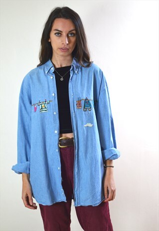 1991 VINTAGE ST MICHAEL BLUE EMBROIDERED SHIRT